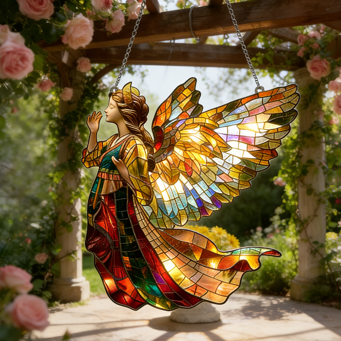 π Angel Stained Glass Sun Catcher -- Turn Sunlight into a Whimsical Work of Art