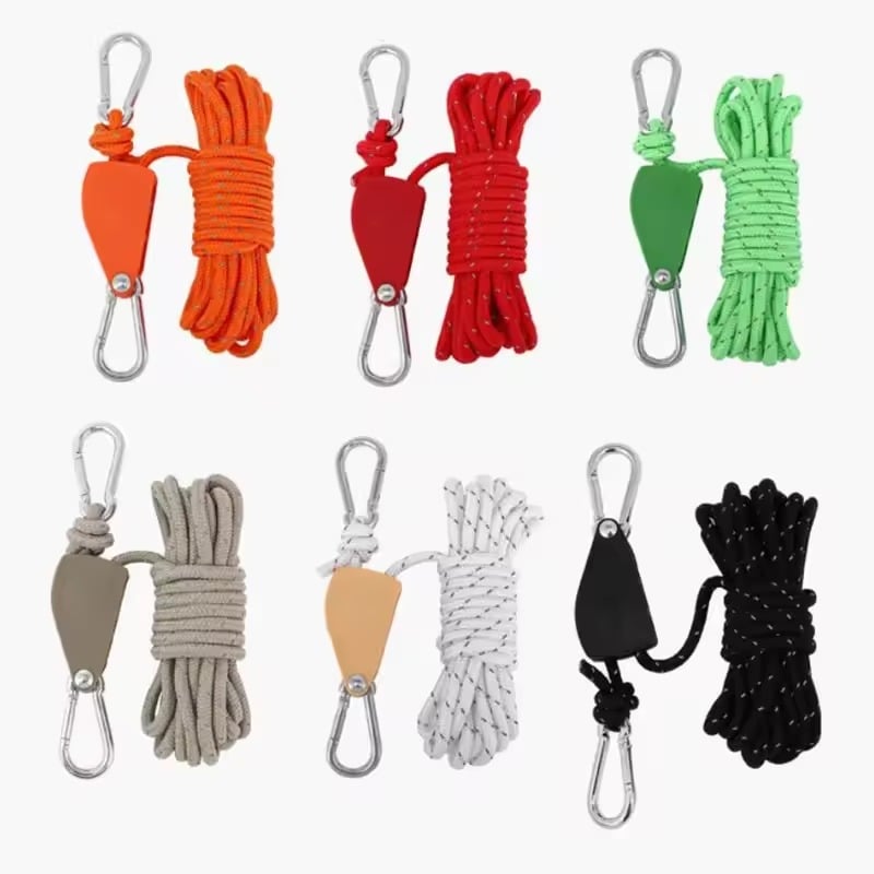 š„Outdoor Windproof RopeCamping Wind Rope Pulley Tie Down Strap with Carabiner, 4M Durable Nylon Ropeš„