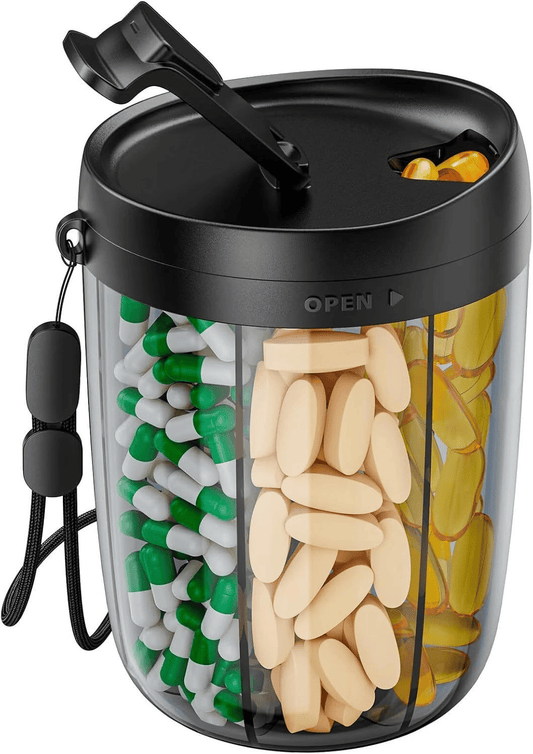 Last Day Promotion Pill Dispenser Bottle with 6 Compartments | Never Miss a Dose Again!