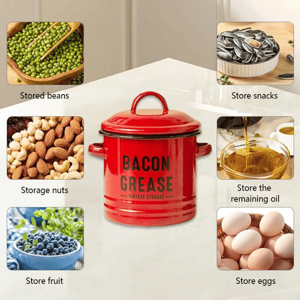 Top Christmas Gift 2025 🎅-42 oz bacon grease container with strainer and food-grade silicone spatula