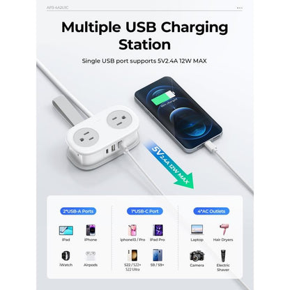 🔌7 in 1 Travel Power Strip, 4 Outlets 2 USB Ports