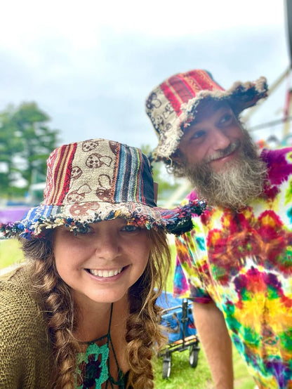 🎩Patchwork multicolored mushroom Hemp Hat with hidden pocket fedorahats🔥