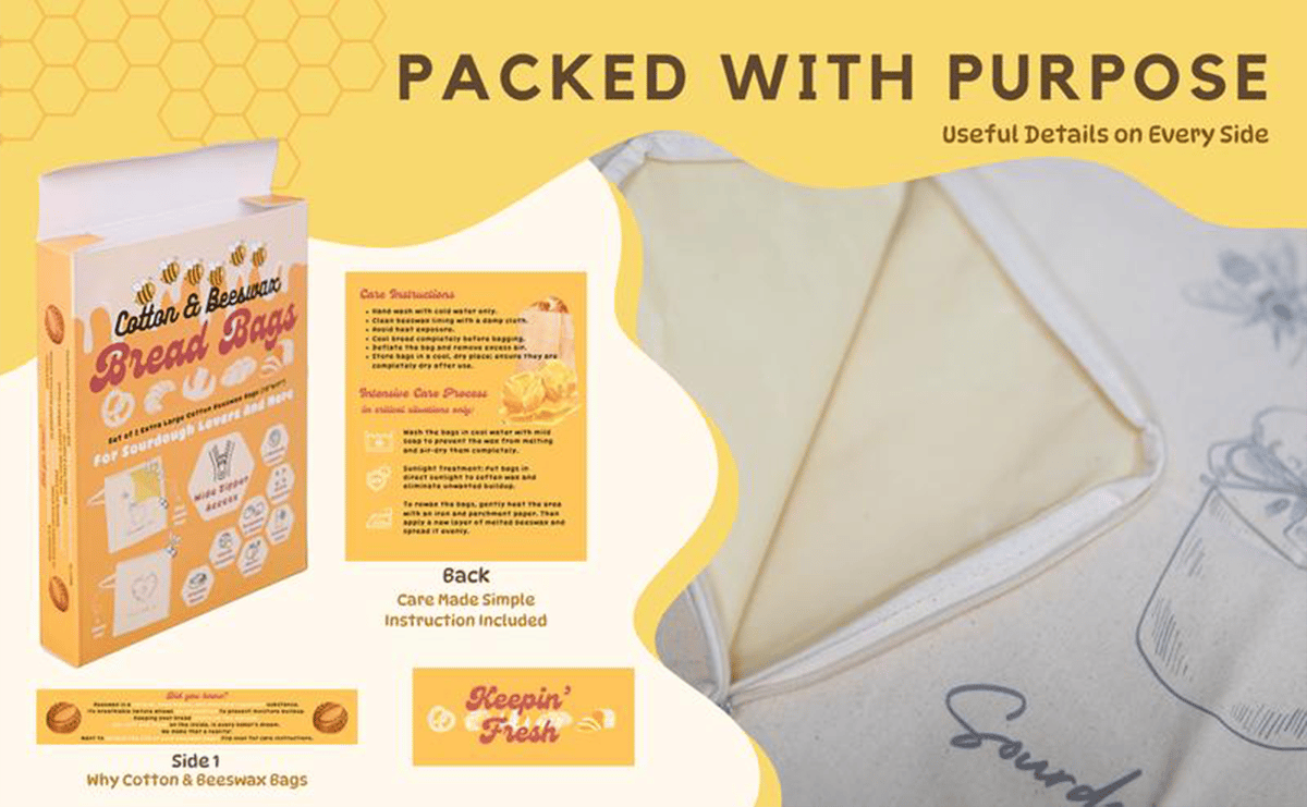 🍞Wide Zipper Access Cotton & Beeswax Bread Bags for Sourdough✨