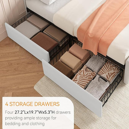 Bed Frame with Mattress 4 Storage Drawers and Headboard