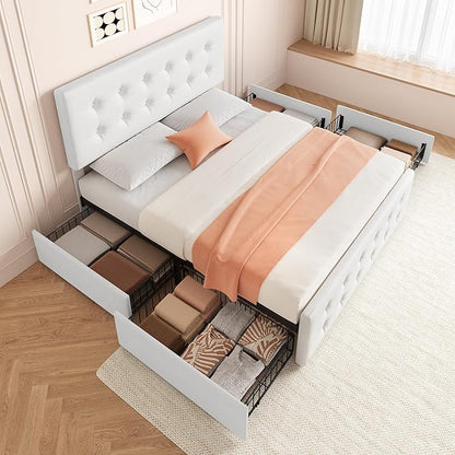 Bed Frame with Mattress 4 Storage Drawers and Headboard