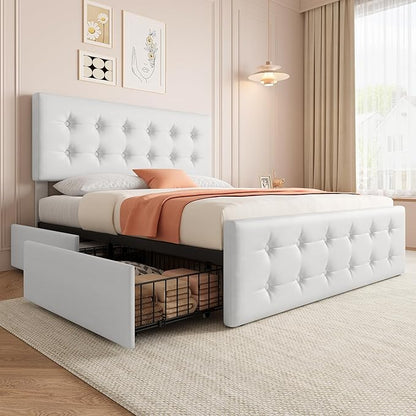 Bed Frame with Mattress 4 Storage Drawers and Headboard