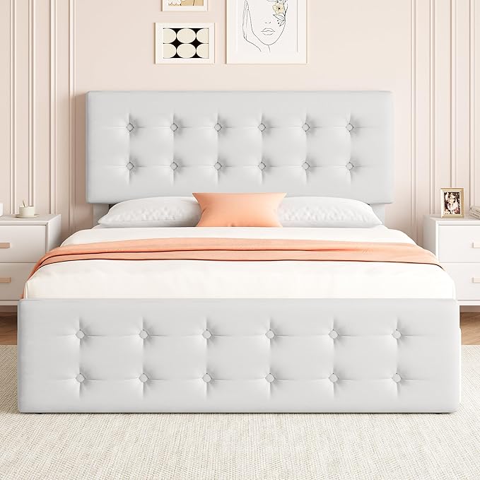 Bed Frame with Mattress 4 Storage Drawers and Headboard