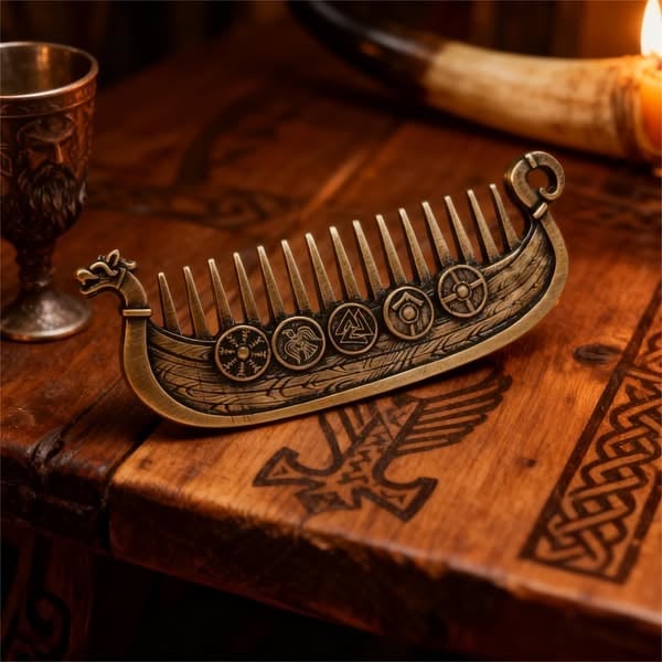 🛡️Last Day 49% OFF⚔️ Viking Drakkar Beard Comb | Hand-Cast Metal