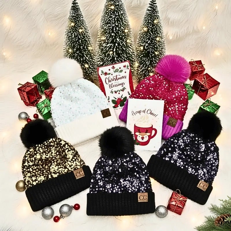 🔥Last Day 50% OFF - C.C Sequin Fur Pom Beanie