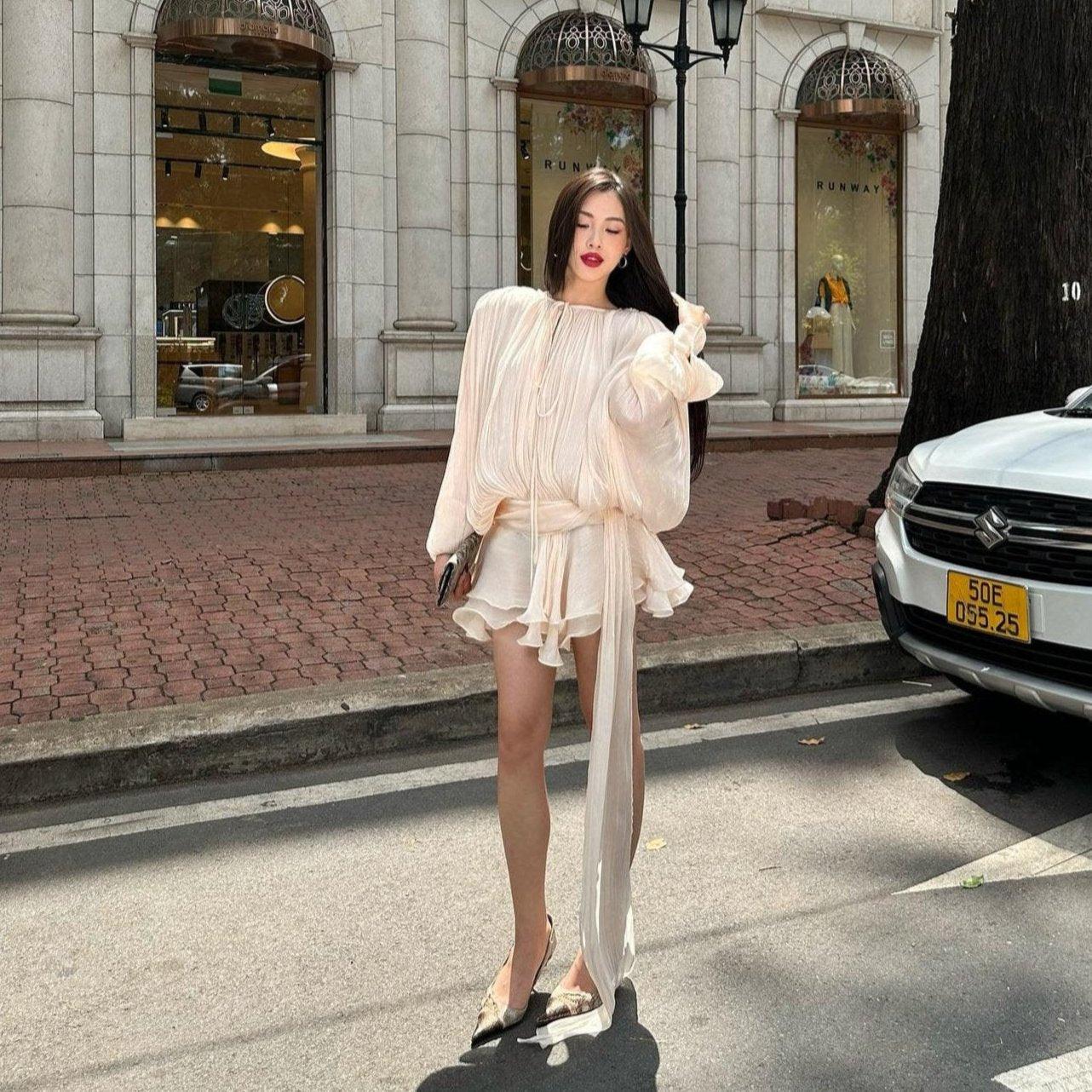 TARO |  Pleated Ruffled Mini Dress