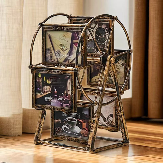 Vintage Rotating Wheel Picture Frame, 1/4 Counts Photo Display Frame