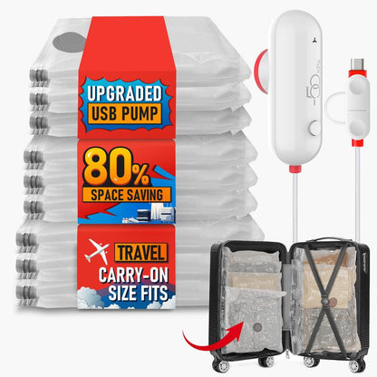 ✨🔥9 Pack Lightweight Travel Bags with USB Electric Pump | Compact Vacuum Storage Bags for Clothes | Space Saver Compression Bags for Travel