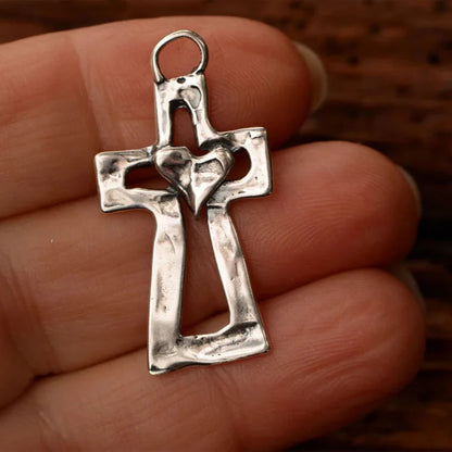 ✝️100% Handmade Silver Cross Healing Heart