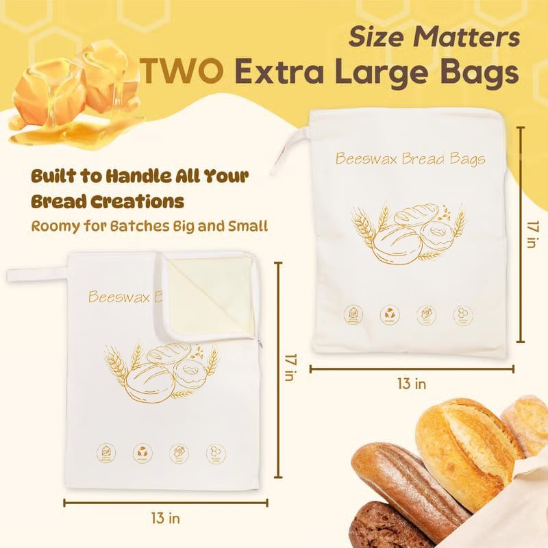 🔥Last Day 49% OFF🍞Wide Zipper Access Cotton & Beeswax Bread Bags for Sourdough